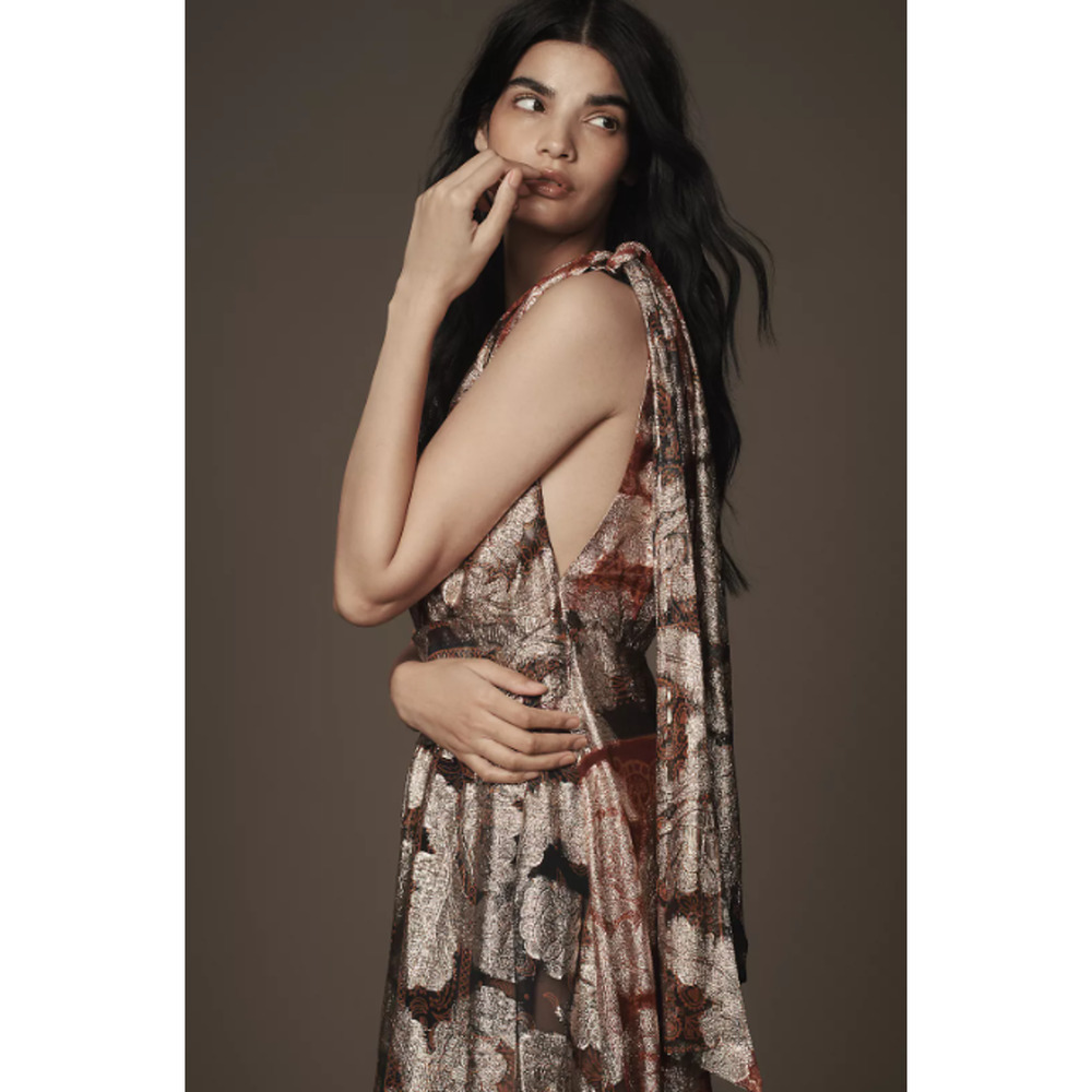 Anthropologie FARM RIO Sleeveless V-Neck Jacquard Lurex A-Line Maxi Dress M $448 - Picture 2 of 12
